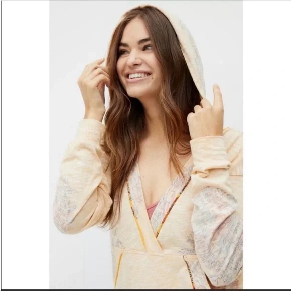 ANTHROPOLOGIE Floral V-Neck Hoodie Pullover Long Sleeve Tops Size S NWT